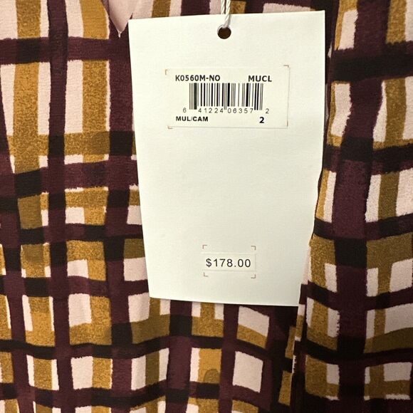 NEW Gal Meets Glam Lindsey 3/4 Slv Dress Sze 2 Windowpane Multi Tie Neck Pockets - Picture 5 of 13